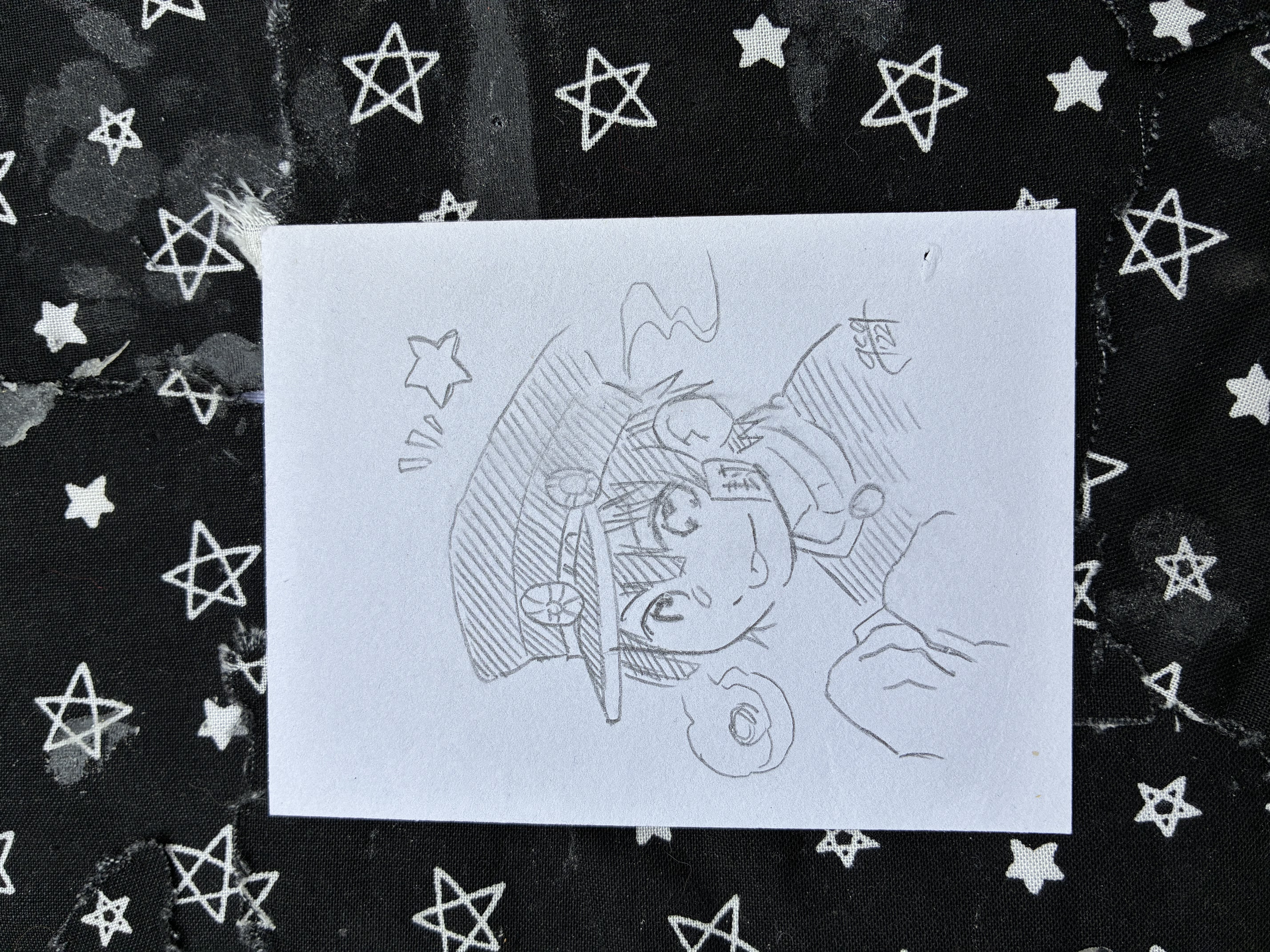 Drawing of Jibaku shounen hanako kun Hanako doing a ghost hand pose with one of the hakujoudai floating by.